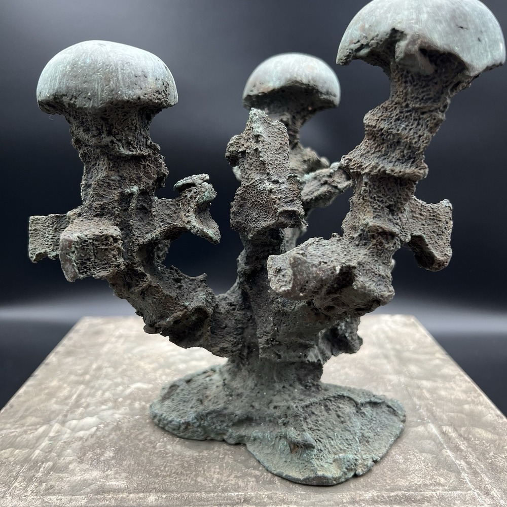 Vtg Brutalist Cast Bronze Mushroom Sculpture 6.5" Mid Century Organic Art MCM - Picture 10 of 12